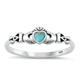 Sterling Silver Oxidized Claddagh Genuine Turquoise Ring-5.1mm