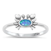 Load image into Gallery viewer, Sterling Silver Oxidized Crab Blue Lab Opal Ring-7.6mm