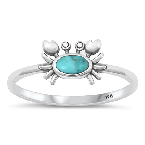 Sterling Silver Oxidized Crab Genuine Turquoise Ring-7.6mm