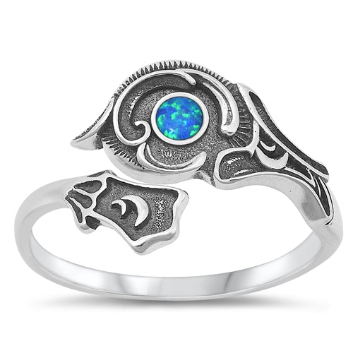 Sterling Silver Oxidized Blue Lab Opal Ring-14.6mm