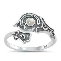 Sterling Silver Oxidized 14.6mm Moonstone Stone Ring