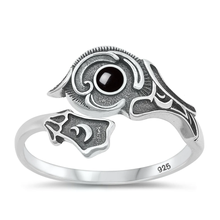 Load image into Gallery viewer, Sterling Silver Oxidized 14.6mm Black Agate Stone Ring
