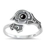 Sterling Silver Oxidized 14.6mm Black Agate Stone Ring