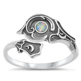 Sterling Silver Oxidized White Lab Opal Ring-14.6mm