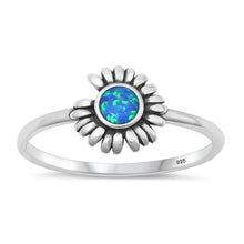 Load image into Gallery viewer, Sterling Silver Oxidized Flower Blue Lab Opal Ring-9.6mm