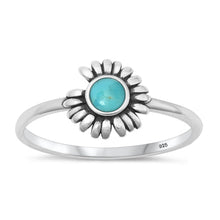 Load image into Gallery viewer, Sterling Silver Oxidized Flower Genuine Turquoise Ring-9.6mm