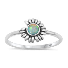 Load image into Gallery viewer, Sterling Silver Oxidized Flower White Lab Opal Ring-9.6mm