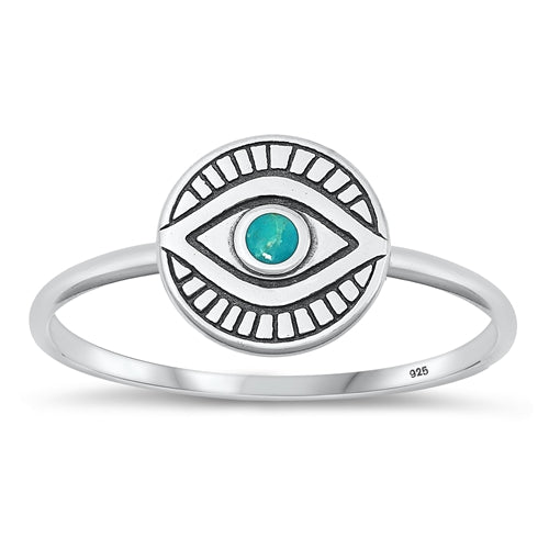 Sterling Silver Oxidized Eye Genuine Turquoise Ring-9.4mm