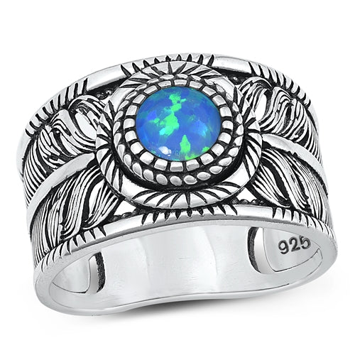 Sterling Silver Oxidized Blue Lab Opal Ring-13.7mm