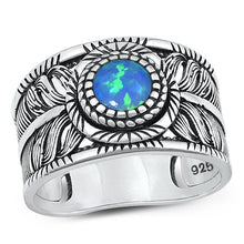 Load image into Gallery viewer, Sterling Silver Oxidized Blue Lab Opal Ring-13.7mm