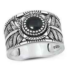 Load image into Gallery viewer, Sterling Silver Oxidized Black Agate Ring-13.7mm