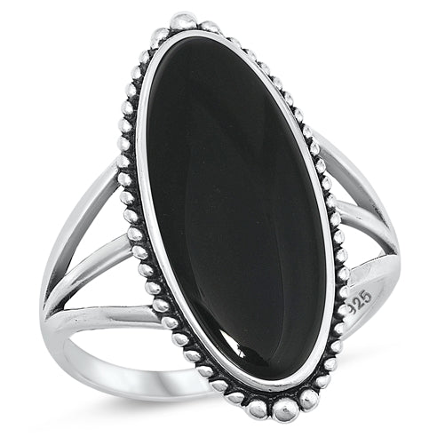 Sterling Silver Oxidized Black Agate Ring-29mm