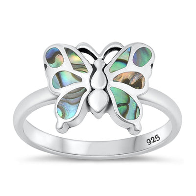 Sterling Silver Oxidized Abalone Shell Butterfly Ring