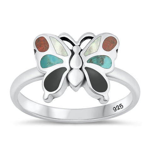 Sterling Silver Oxidized Butterfly Multi-Stone Ring