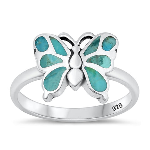 Sterling Silver Oxidized Butterfly Genuine Turquoise Ring