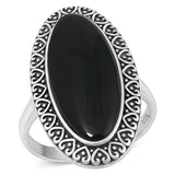 Sterling Silver Oxidized Black Agate Ring-32mm