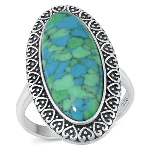 Sterling Silver Oxidized Genuine Turquoise Ring-32mm