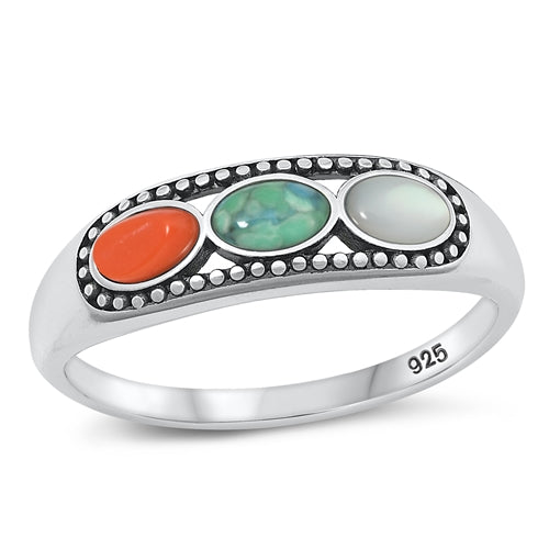 Sterling Silver Oxidized Multi-Stone Ring-6.2mm