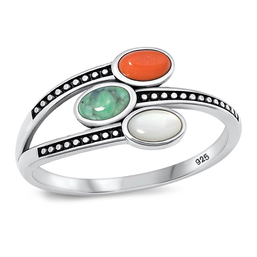 Sterling Silver Oxidized Multi-Stone Ring