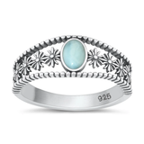 Sterling Silver Oxidized Genuine Larimar Stone Ring