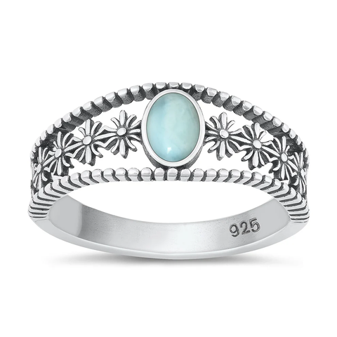 Sterling Silver Oxidized Genuine Larimar Stone Ring