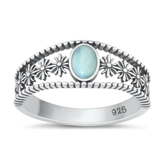 Sterling Silver Oxidized Genuine Larimar Stone Ring