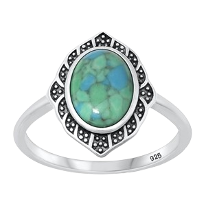 Sterling Silver Oxidized 16.2mm Oval Genuine Turquoise Stone Ring