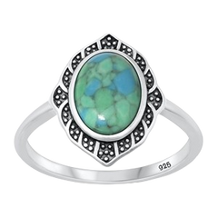 Sterling Silver Oxidized 16.2mm Oval Genuine Turquoise Stone Ring