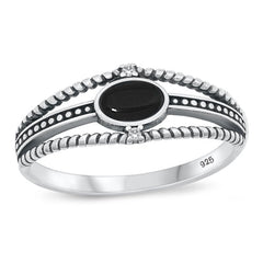 Sterling Silver Oxidized Black Agate Ring-7.8mm