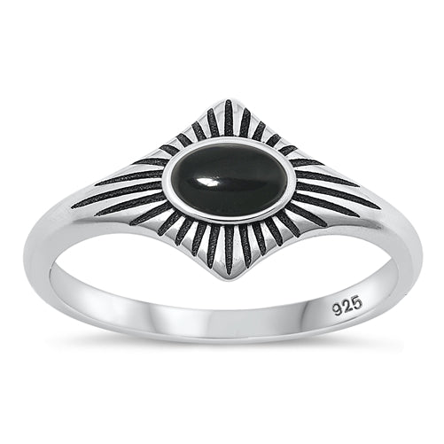 Sterling Silver Oxidized Black Agate Ring-10mm