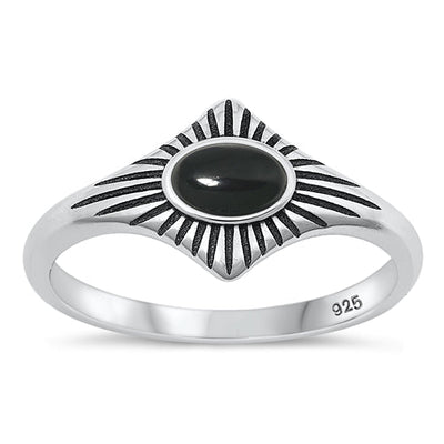 Sterling Silver Oxidized Black Agate Ring-10mm