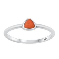 Sterling Silver Oxidized Triangle Red Carnelian Stone Ring