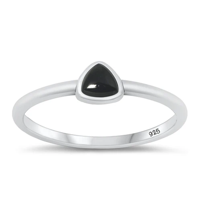 Sterling Silver Oxidized Triangle Black Agate Stone Ring