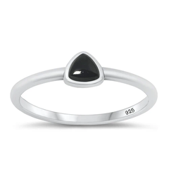 Sterling Silver Oxidized Triangle Black Agate Stone Ring