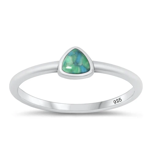 Sterling Silver Oxidized Triangle Genuine Turquoise Stone Ring