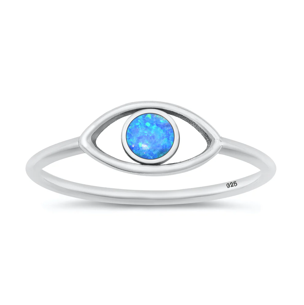 Sterling Silver Oxidized 6.3mm Eye Blue Lab Opal Ring