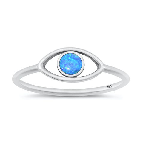 Sterling Silver Oxidized Eye Blue Lab Opal Ring