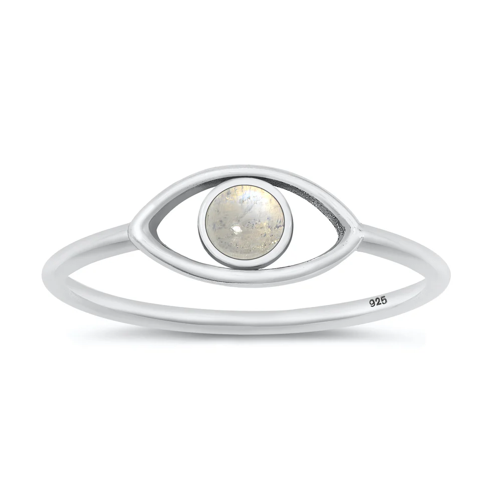 Sterling Silver Oxidized Eye Moonstone Stone Ring