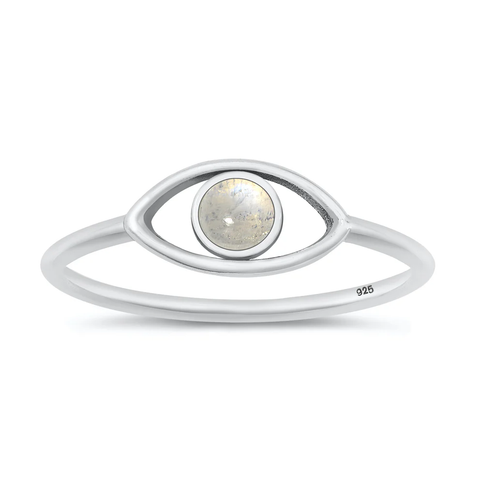 Sterling Silver Oxidized Eye Moonstone Stone Ring