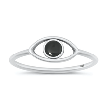 Load image into Gallery viewer, Sterling Silver Oxidized Eye Black Agate Stone Ring