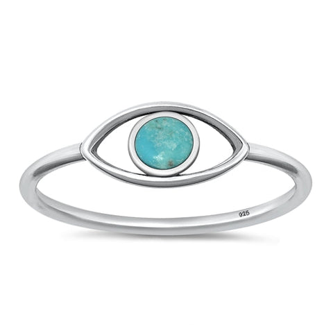 Sterling Silver Oxidized Eye Genuine Turquoise Ring-6.3mm