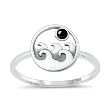 Load image into Gallery viewer, Sterling Silver Oxidized Waves Black Agate Stone Ring