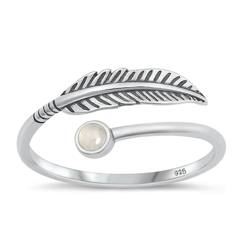 Sterling Silver Oxidized Feather Moonstone Ring