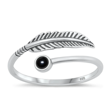 Load image into Gallery viewer, Sterling Silver Oxidized Feather Black Agate Stone Ring