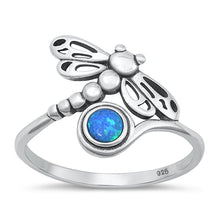 Load image into Gallery viewer, Sterling Silver Oxidized Dragonfly Blue Lab Opal Ring-15.3mm