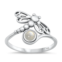 Load image into Gallery viewer, Sterling Silver Oxidized Dragonfly Moonstone Stone Ring