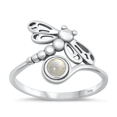 Sterling Silver Oxidized Dragonfly Moonstone Stone Ring