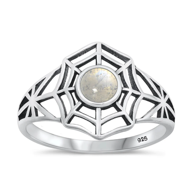 Sterling Silver Oxidized Spiderweb Moonstone Stone Ring