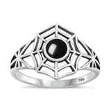 Sterling Silver Oxidized Spiderweb Black Agate Stone Ring
