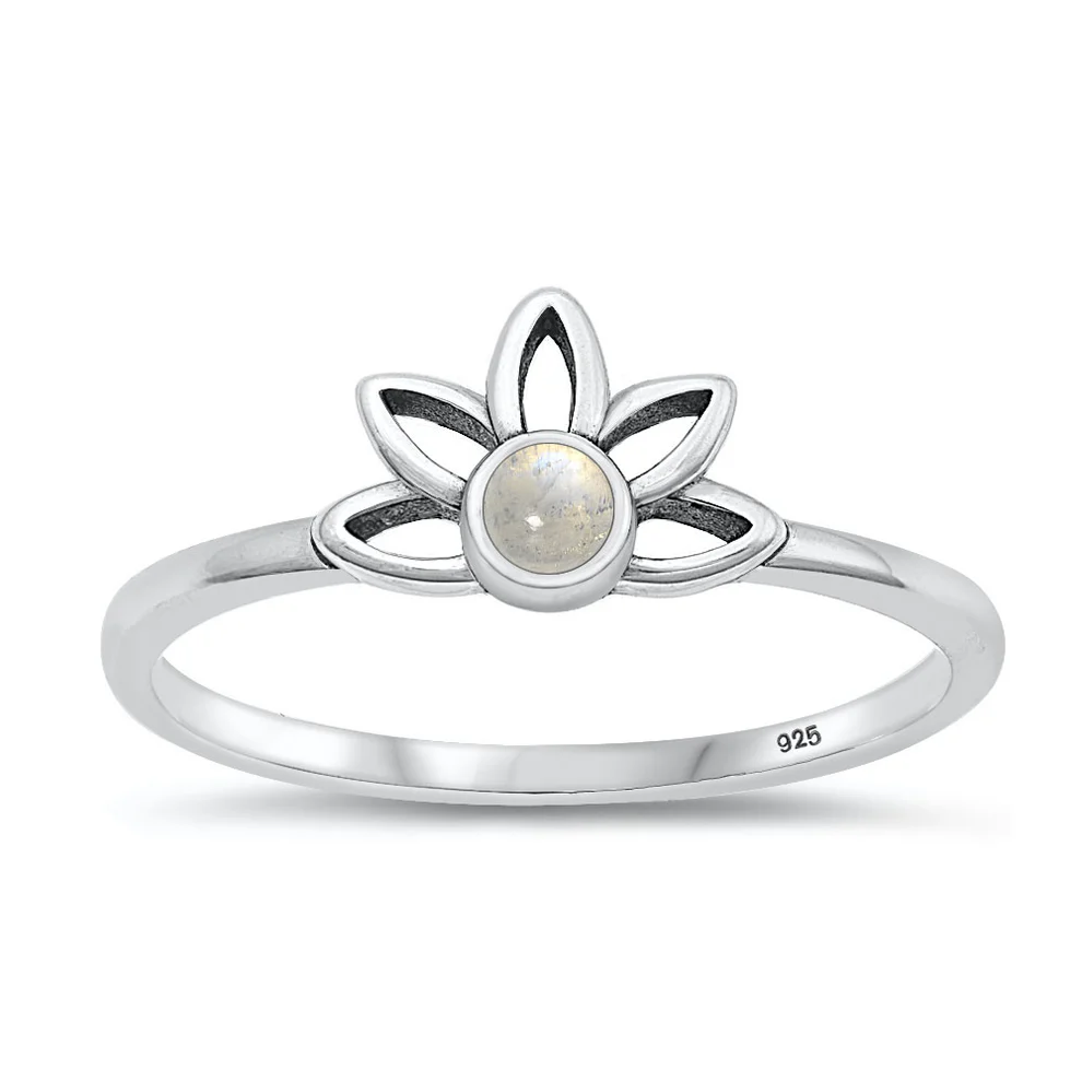 Sterling Silver Oxidized 7.6mm Moonstone Stone Ring
